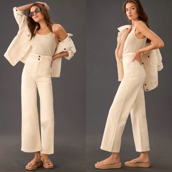 Anthropologie Magali Pascal Birkin High-Rise Wide Leg in Ecru Size Medium/US 8 - Picture 1 of 8